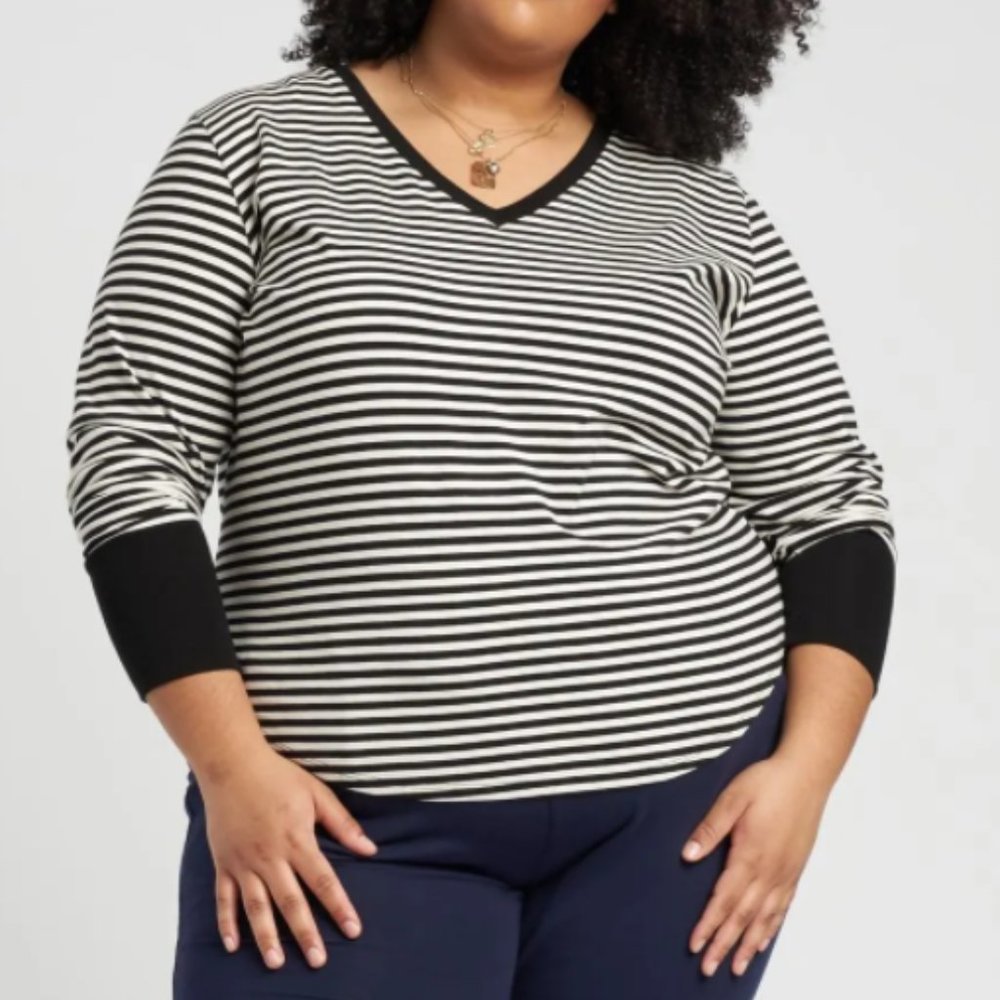 Universal Standard Rhine V-Neck Long Sleeve Stripe